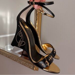 Babyphat Black and Gold Embellished Wedge Sandals